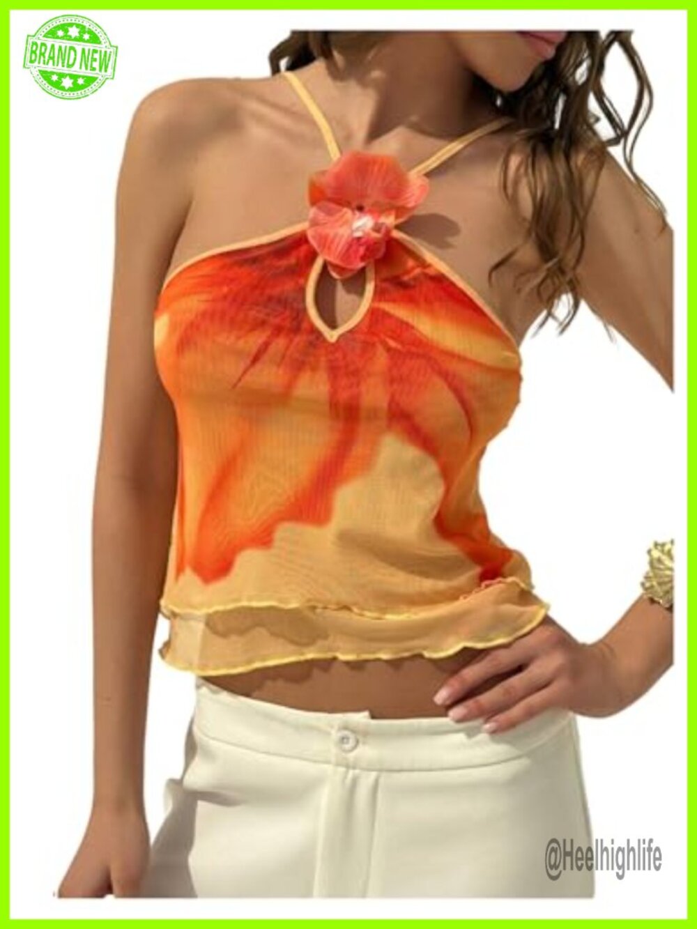 3D Floral Layered Mesh Cami Top Sleeveless Spaghetti Strap Summer Tank